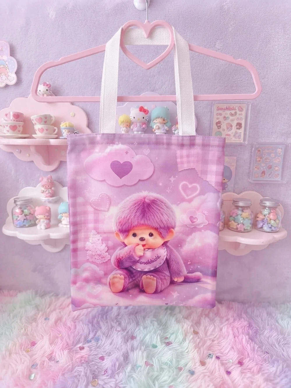 Pink Kids Plush Character Tote Bag by